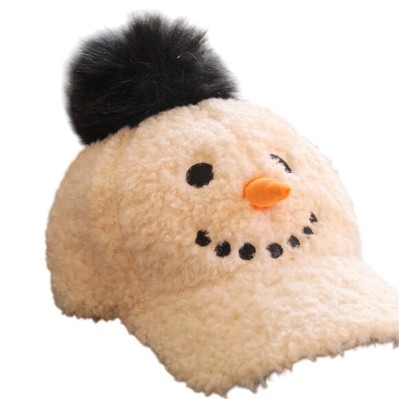 Fuzzy Snowman Baseball Cap Hat Adult One Size White Winter Party NWT - Picture 1 of 7